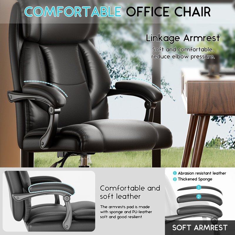 Kelah Executive Reclining Office Chair Big and Tall Office Chair Black